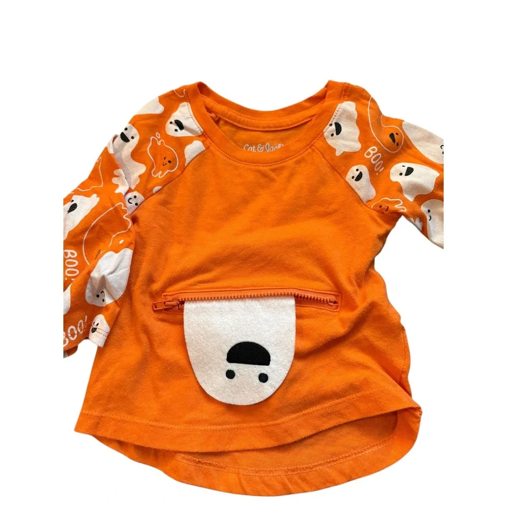Cat & Jack 18M Halloween Ghost BOO Orange Top + Skeleton‎ Heart Leggings Set